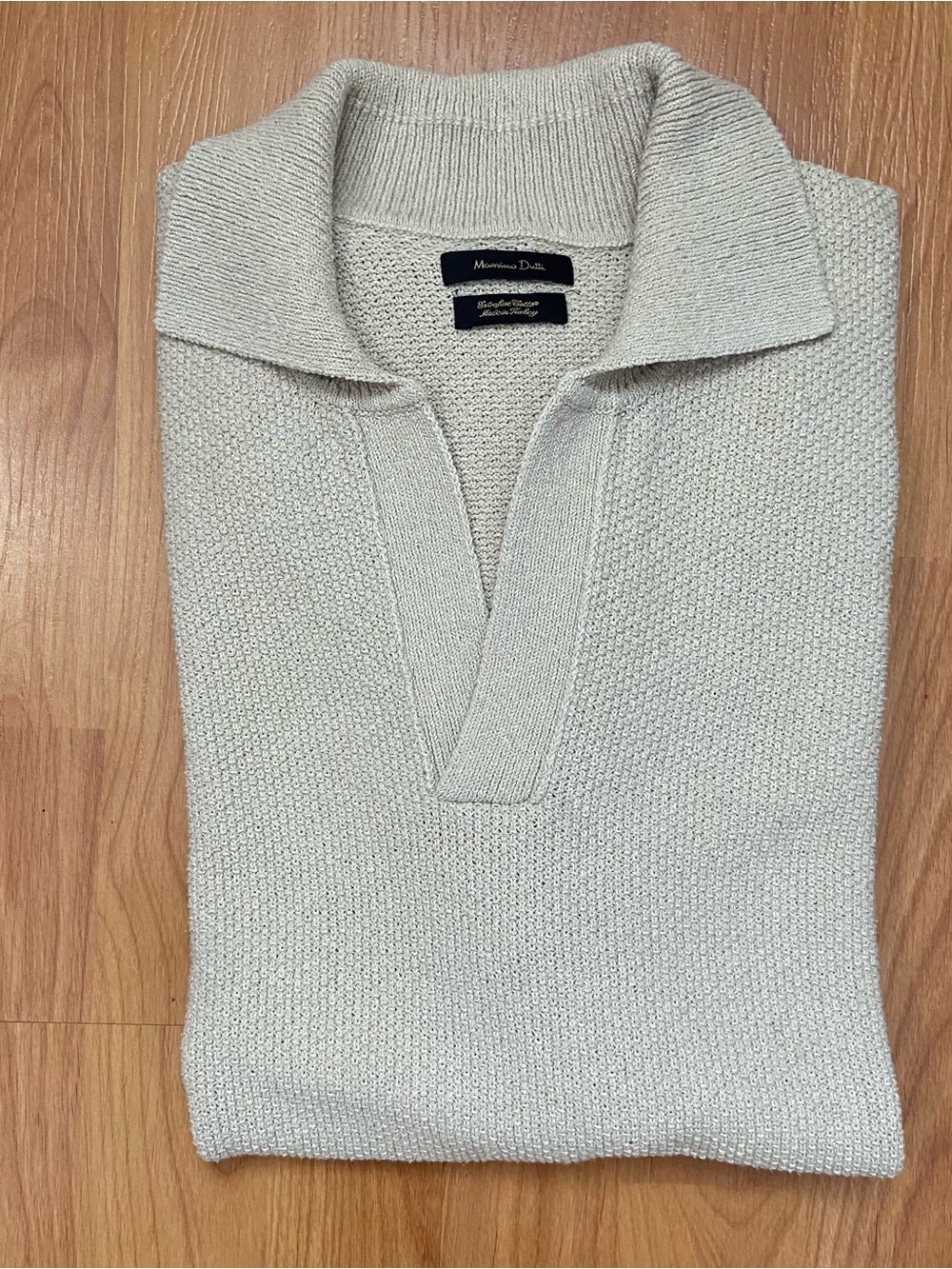 Massimo Dutti Costal Preppy Cream Knit Polo Shirt Men’s Medium - Picture 3 of 9